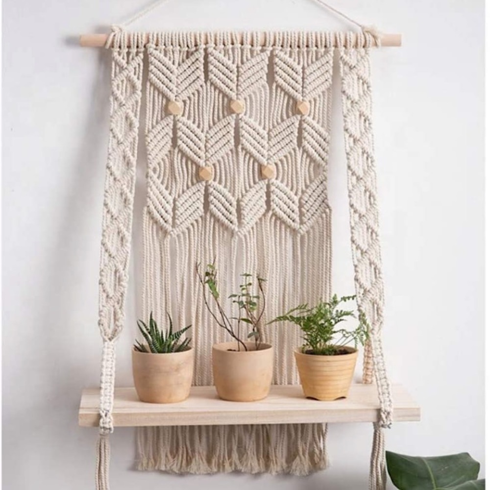 Macrame Shelf Braided Bohemian Living Room/Bedroom/Dorm Indie Hippie Home Decor - Picture 2 of 8